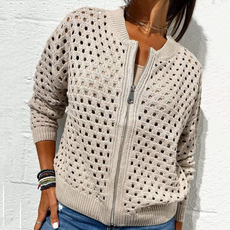 Florence™ - Veste Tricotée pour Femme avec Fermeture Éclair et Découpes