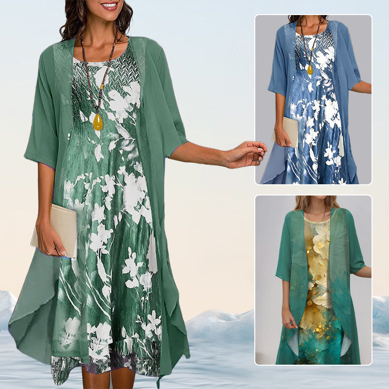 Eleny™ - Ensemble élégant de robe en chiffon floral en deux parties