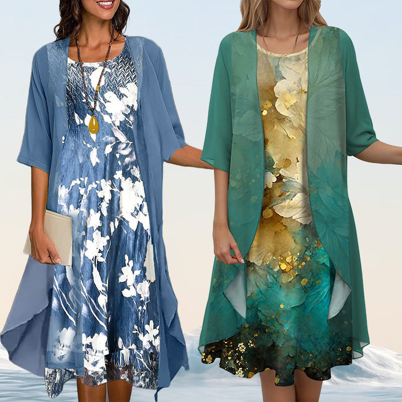 Eleny™ - Ensemble élégant de robe en chiffon floral en deux parties