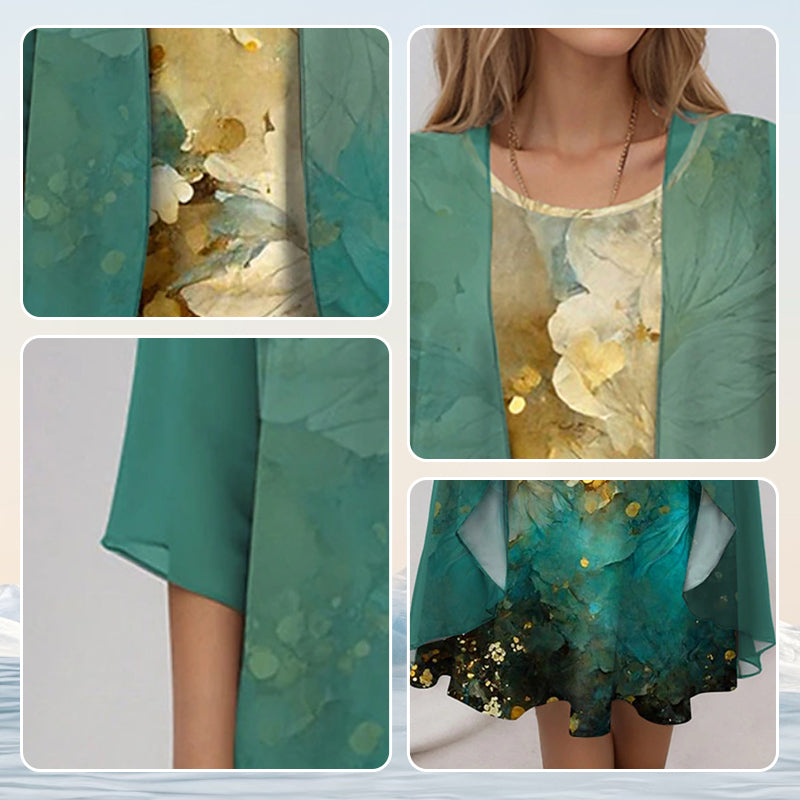 Eleny™ - Ensemble élégant de robe en chiffon floral en deux parties