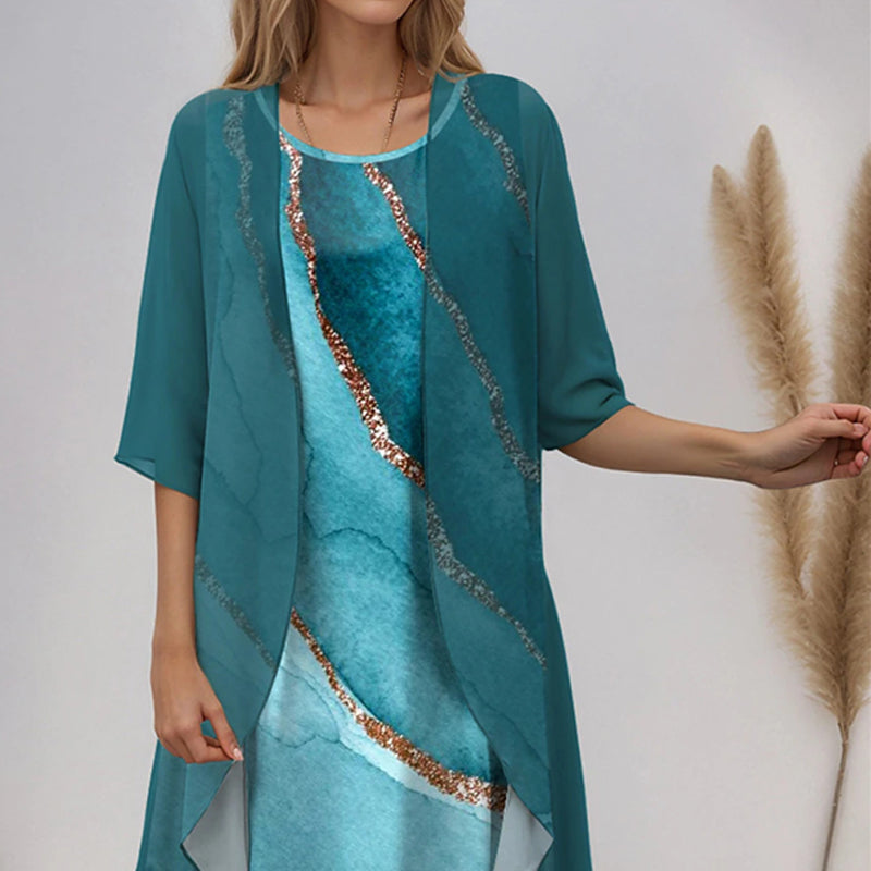 Eleny™ - Ensemble élégant de robe en chiffon floral en deux parties