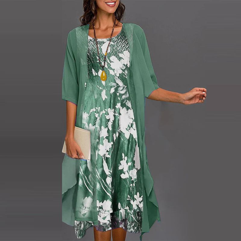 Eleny™ - Ensemble élégant de robe en chiffon floral en deux parties