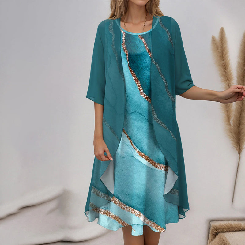 Eleny™ - Ensemble élégant de robe en chiffon floral en deux parties