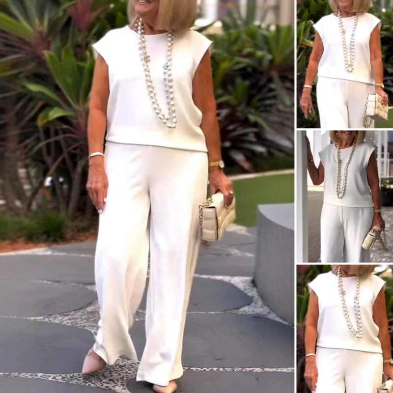 Anissa™ - Top Sans Manches et Pantalon à Col Rond pour Femme