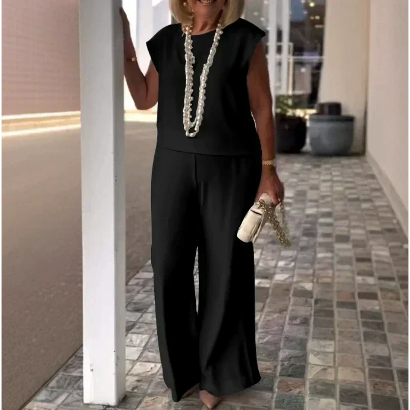 Anissa™ - Top Sans Manches et Pantalon à Col Rond pour Femme