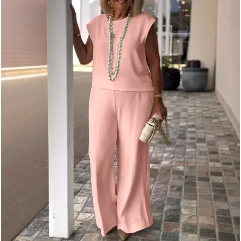 Anissa™ - Top Sans Manches et Pantalon à Col Rond pour Femme