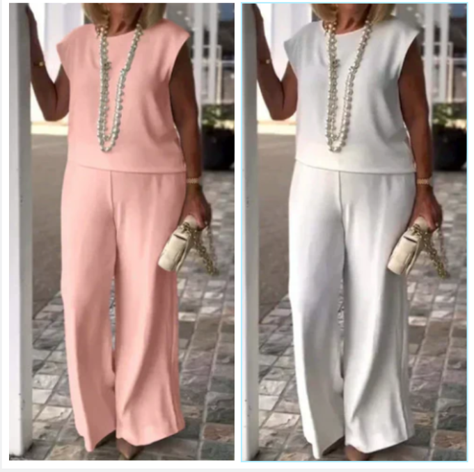 Anissa™ - Top Sans Manches et Pantalon à Col Rond pour Femme