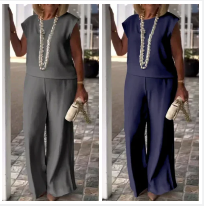 Anissa™ - Top Sans Manches et Pantalon à Col Rond pour Femme