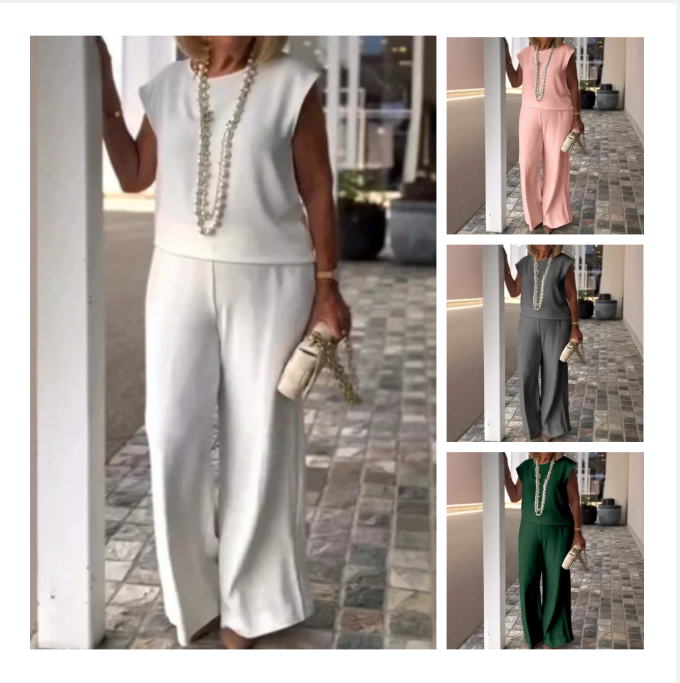 Anissa™ - Top Sans Manches et Pantalon à Col Rond pour Femme