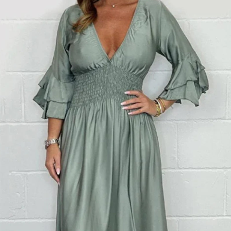 Sybille™ - Robe Évasée à Volants et Taille Haute