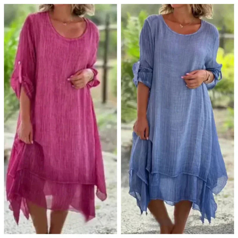 Odessa™ - Robe Élégante Unie à Col Rond et Coupe Ample