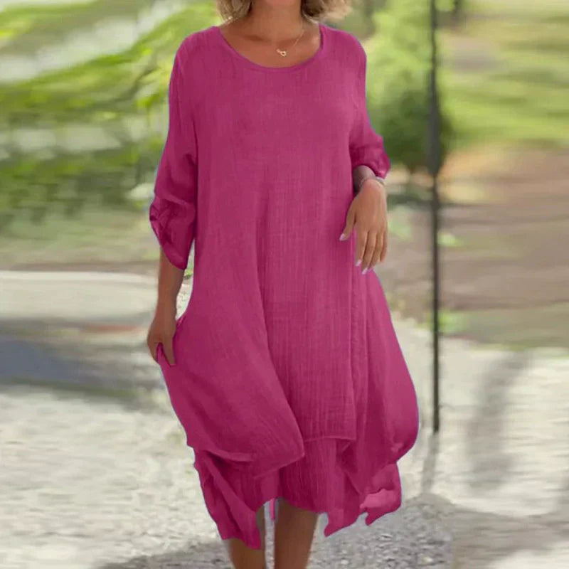 Odessa™ - Robe Élégante Unie à Col Rond et Coupe Ample