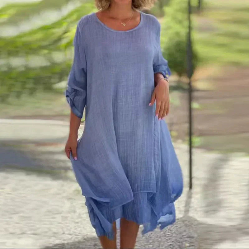 Odessa™ - Robe Élégante Unie à Col Rond et Coupe Ample