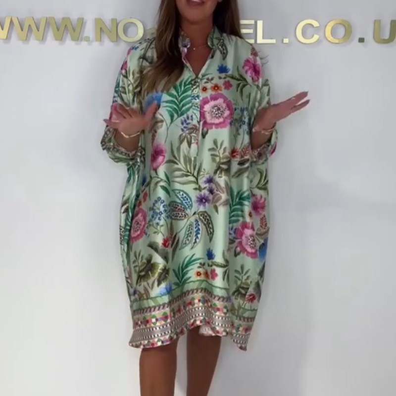 Violetta™ - Robe Florale Décontractée avec Décolleté en V et Boutons Partiels