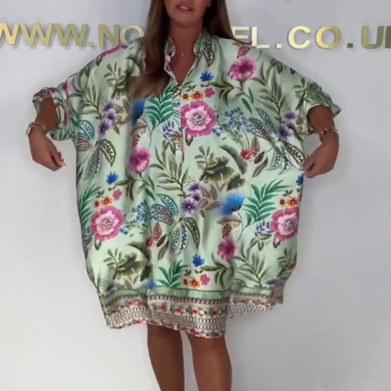 Violetta™ - Robe Florale Décontractée avec Décolleté en V et Boutons Partiels