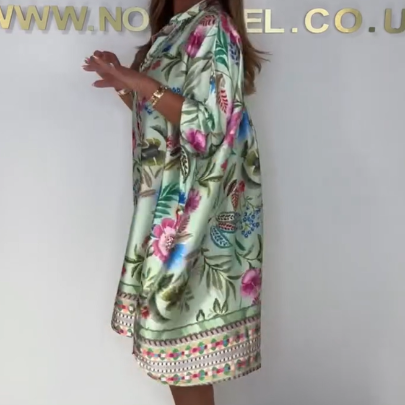 Violetta™ - Robe Florale Décontractée avec Décolleté en V et Boutons Partiels