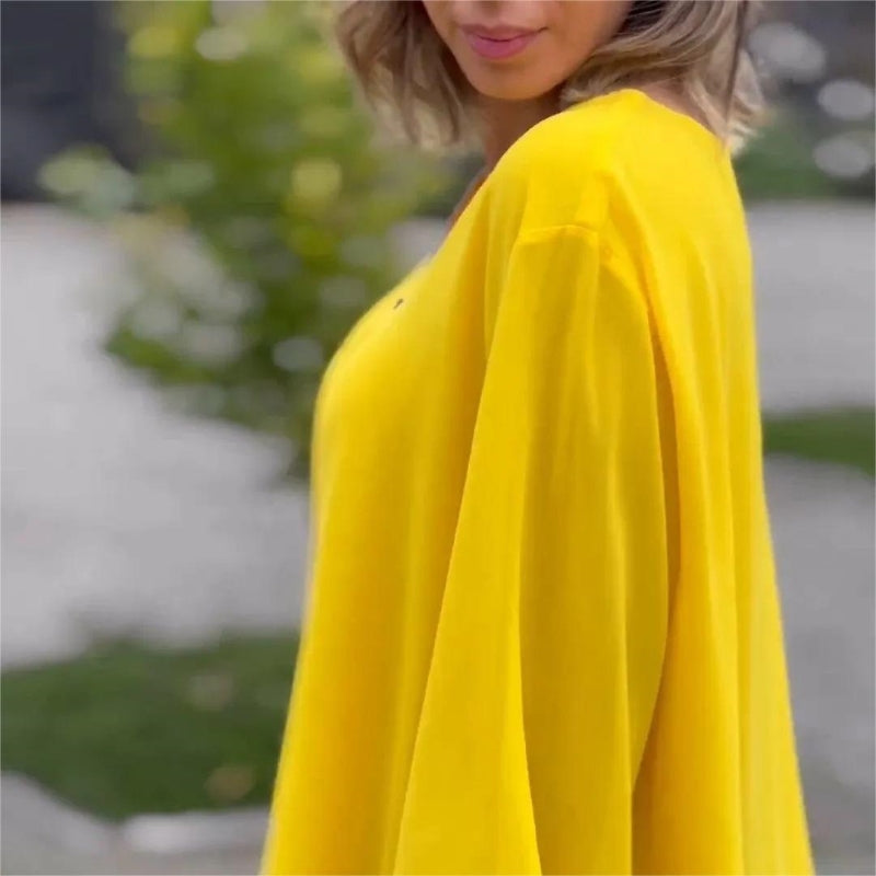 Quorina™ - Blouse Femme en Chiffon Col V Zippé Manches 3/4 Fluide Élégante