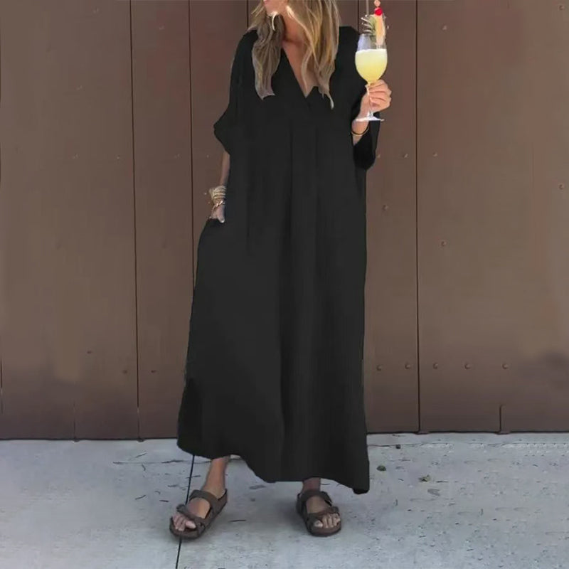 Alessia™ - Robe décontractée à col en V fluide pour femmes