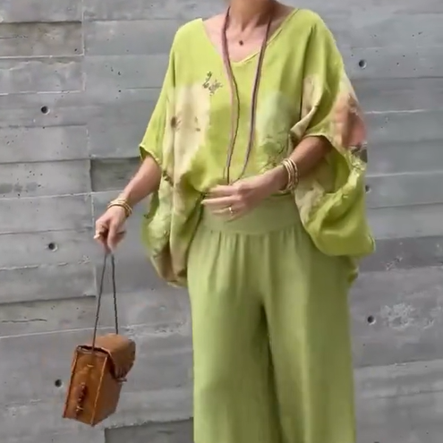Régine™ - Ensemble 2 Pièces en Chiffon Imprimé Ample