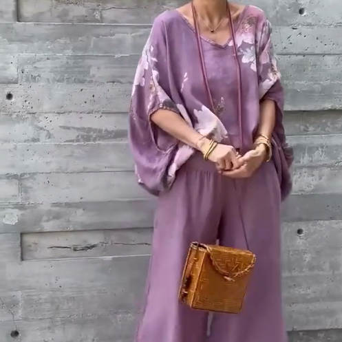 Régine™ - Ensemble 2 Pièces en Chiffon Imprimé Ample