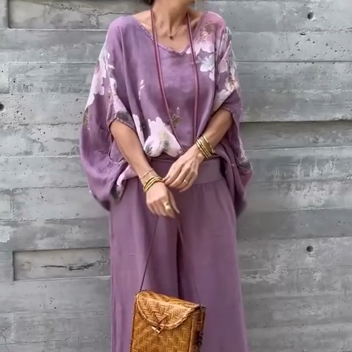 Régine™ - Ensemble 2 Pièces en Chiffon Imprimé Ample