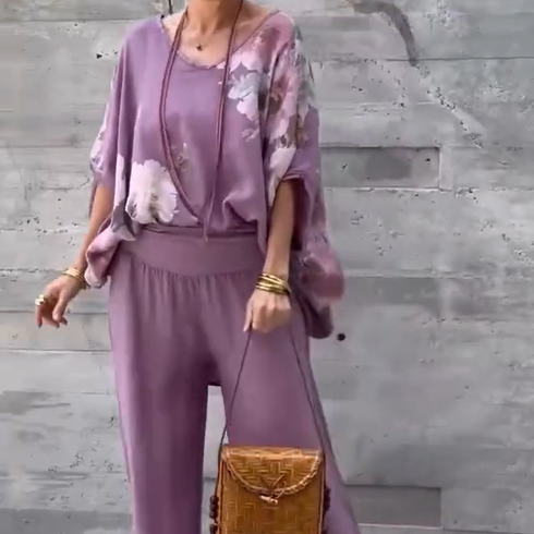 Régine™ - Ensemble 2 Pièces en Chiffon Imprimé Ample