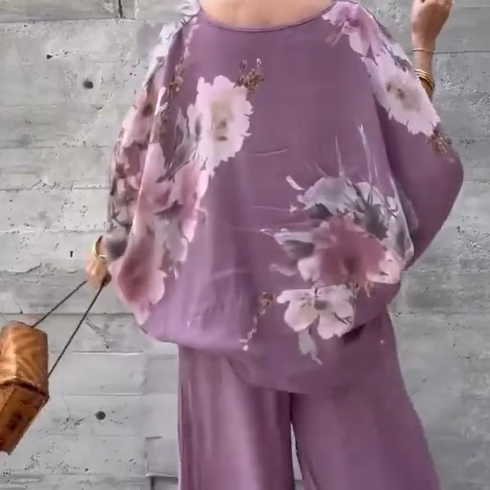 Régine™ - Ensemble 2 Pièces en Chiffon Imprimé Ample