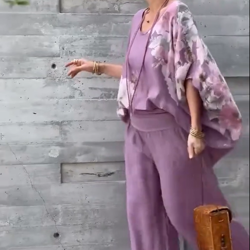 Régine™ - Ensemble 2 Pièces en Chiffon Imprimé Ample