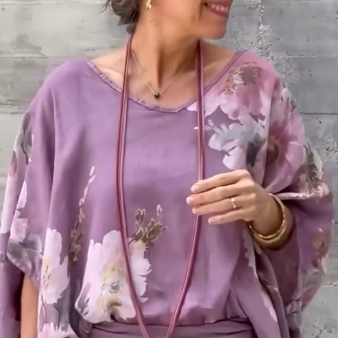Régine™ - Ensemble 2 Pièces en Chiffon Imprimé Ample