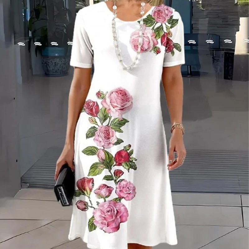 Josina™ - Robe Courte à Manches Courtes et Col Rond Imprimé Mode Féminine
