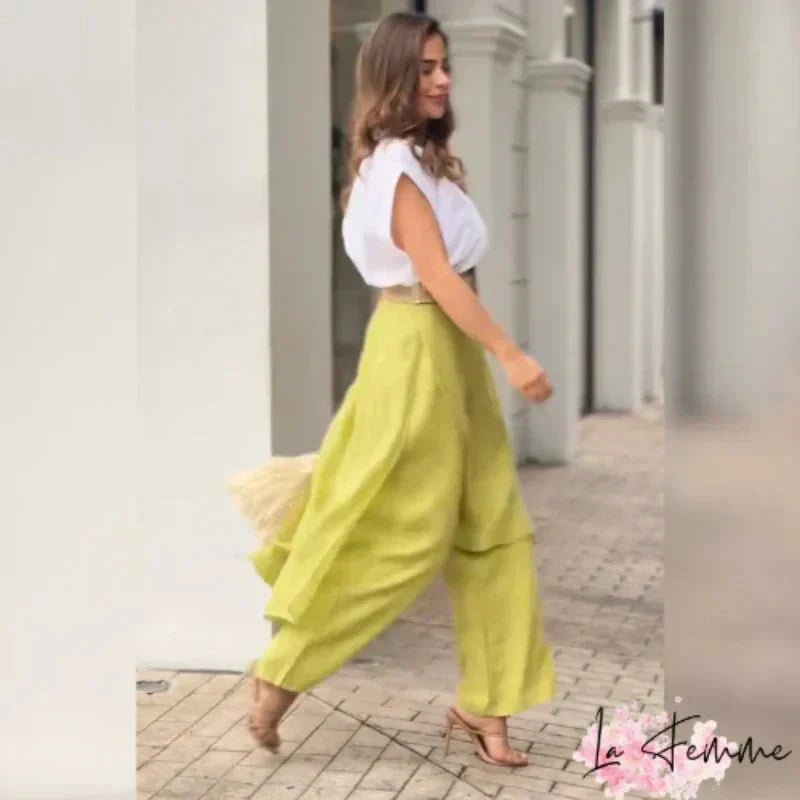 Myla™ - Ensemble Élégant Femme : Top à V-has et Pantalon à Pattes d'éléphant