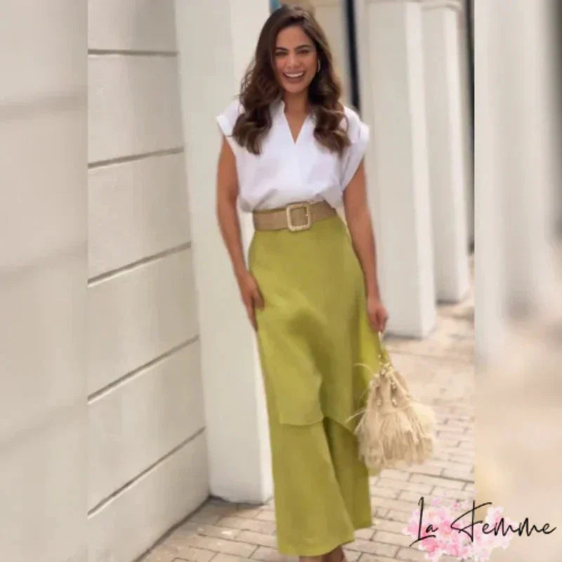 Myla™ - Ensemble Élégant Femme : Top à V-has et Pantalon à Pattes d'éléphant