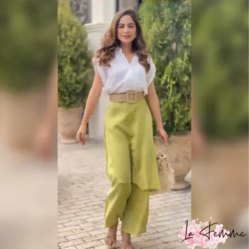 Myla™ - Ensemble Élégant Femme : Top à V-has et Pantalon à Pattes d'éléphant