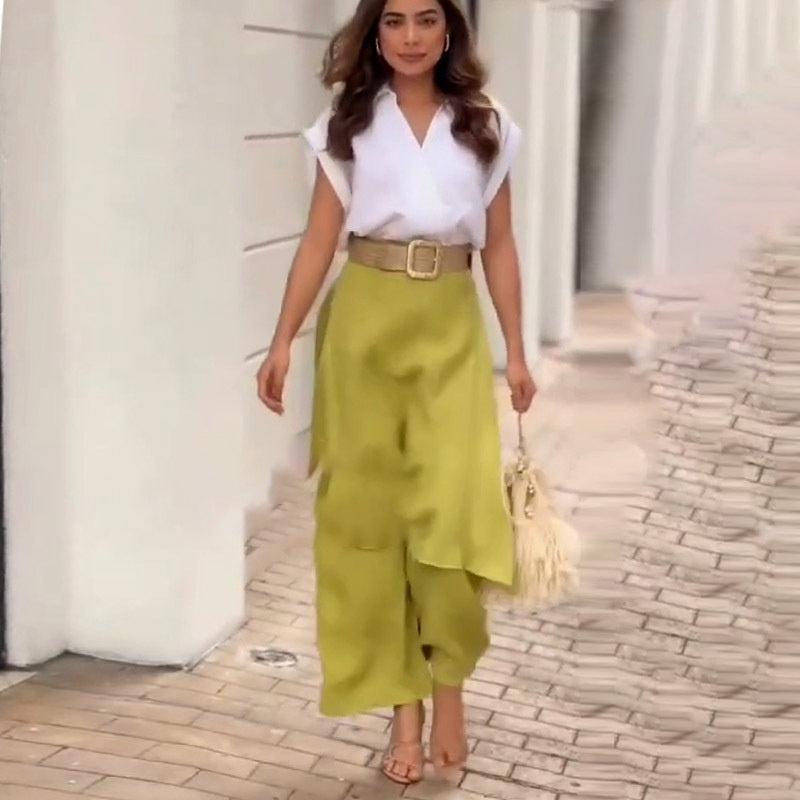 Myla™ - Ensemble Élégant Femme : Top à V-has et Pantalon à Pattes d'éléphant