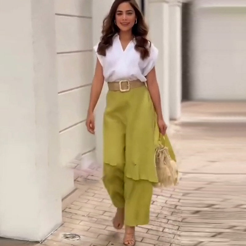 Myla™ - Ensemble Élégant Femme : Top à V-has et Pantalon à Pattes d'éléphant