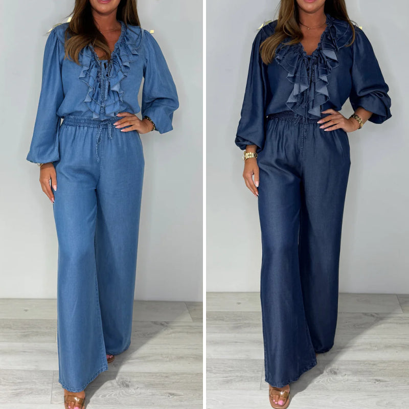 Sorina™ - Ensemble Décontracté à Manches Longues et Pantalon à Jambes Larges