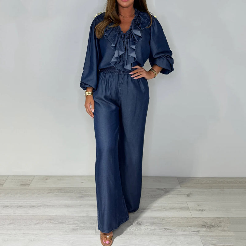 Sorina™ - Ensemble Décontracté à Manches Longues et Pantalon à Jambes Larges