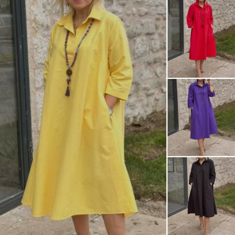 Kaela™ - Robe Décontractée Unie pour Femmes avec Poches Pratiques