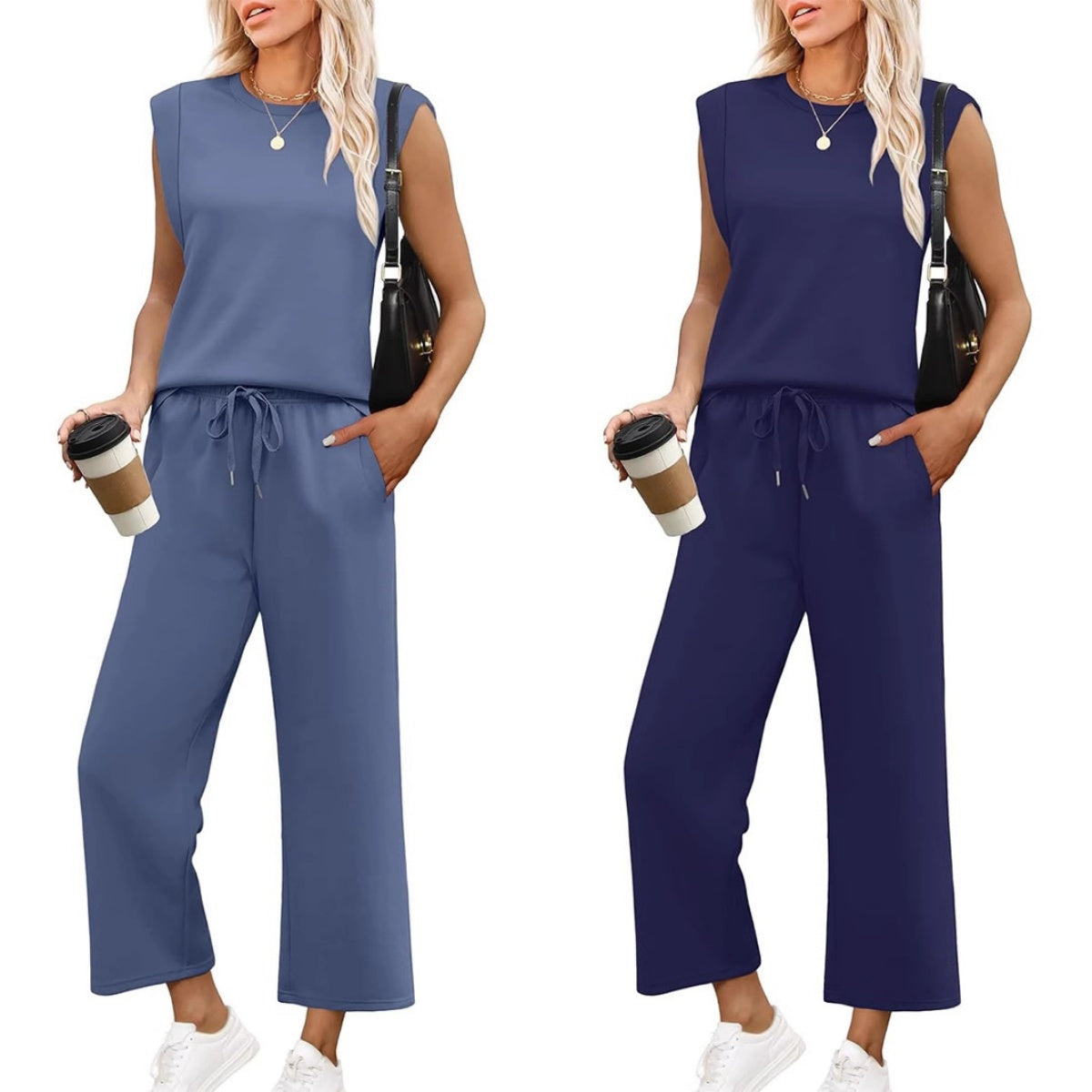 Isa™ - Haut sans Manches Décontracté pour Femme avec Pantalon à Jambes Larges