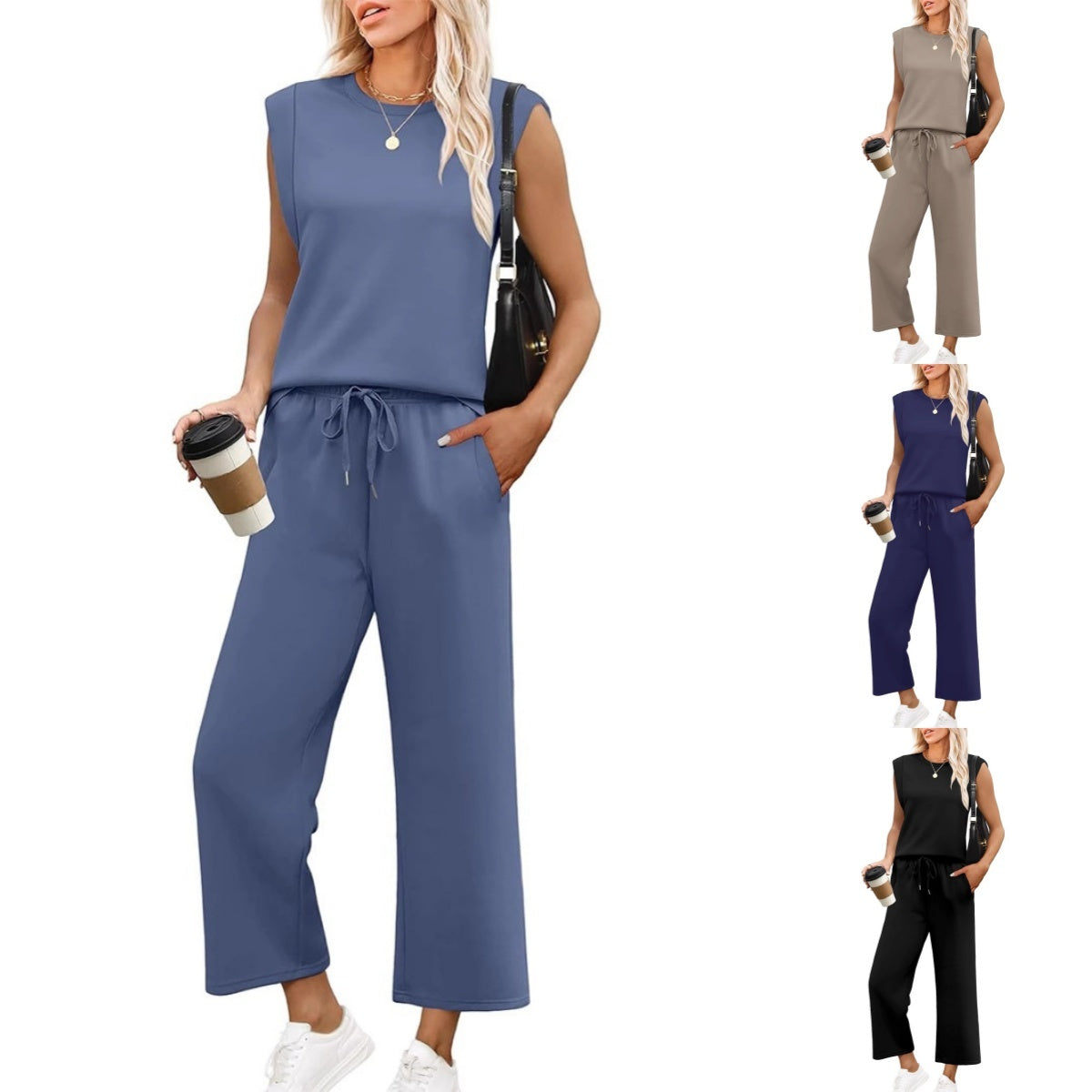 Isa™ - Haut sans Manches Décontracté pour Femme avec Pantalon à Jambes Larges
