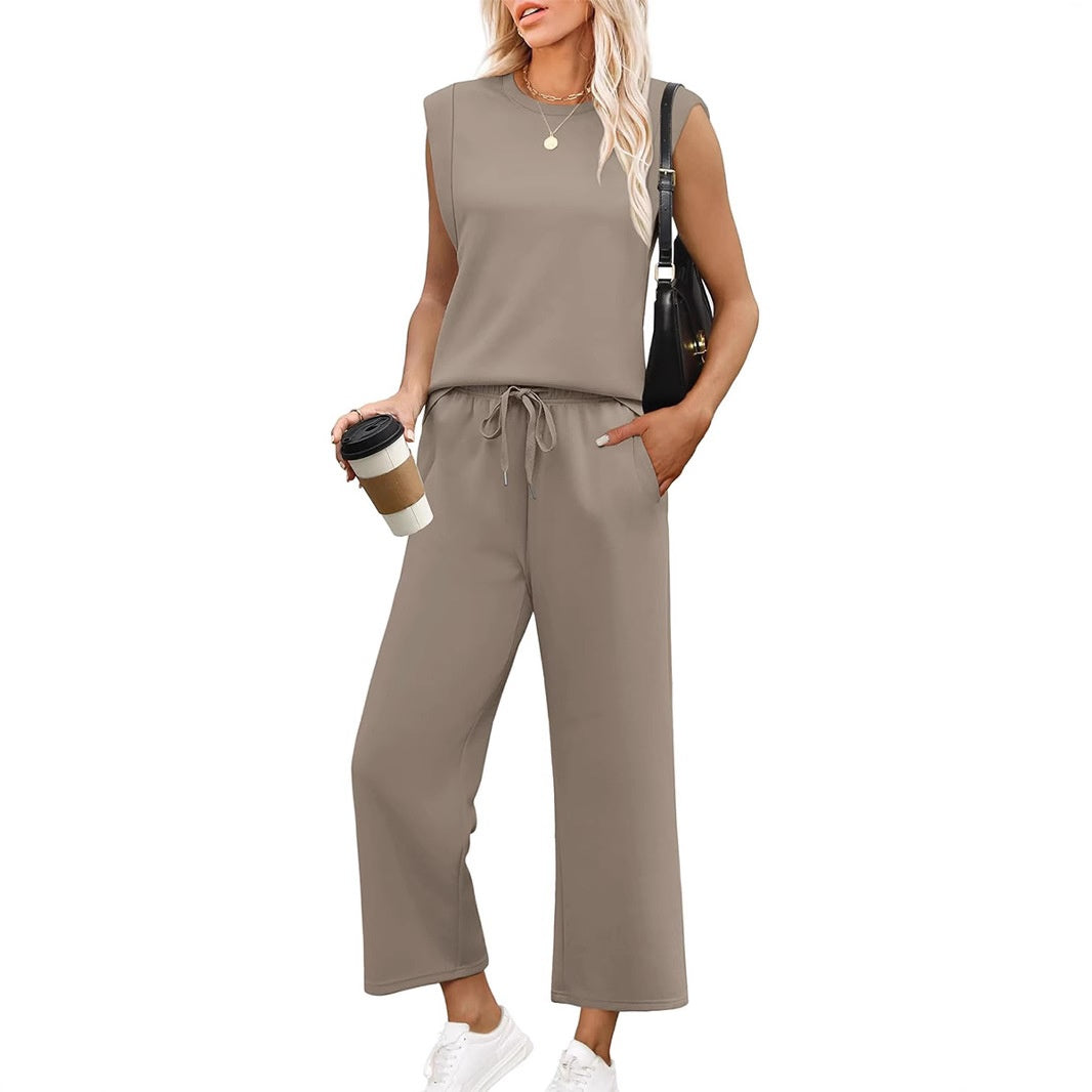 Isa™ - Haut sans Manches Décontracté pour Femme avec Pantalon à Jambes Larges