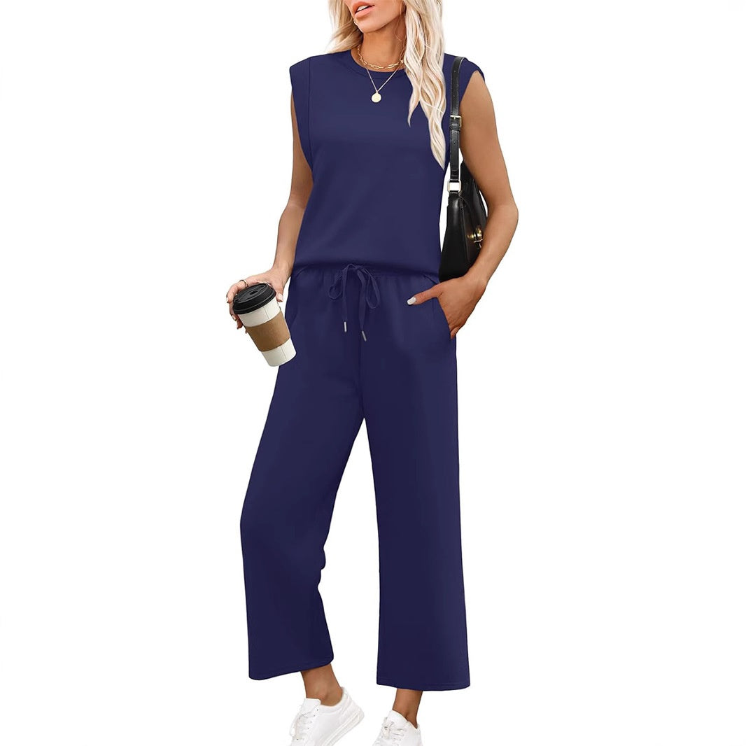 Isa™ - Haut sans Manches Décontracté pour Femme avec Pantalon à Jambes Larges