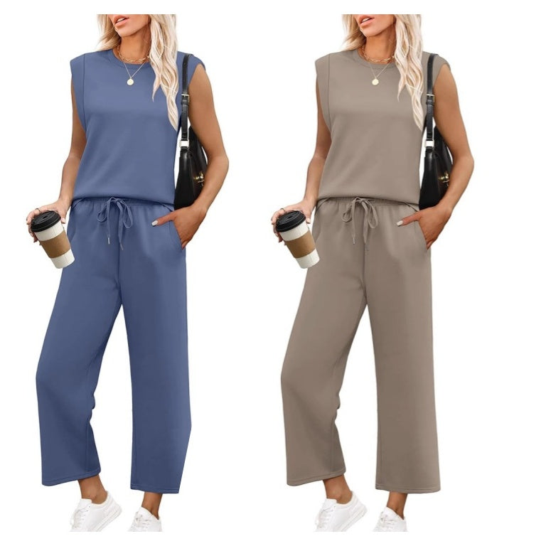 Isa™ - Haut sans Manches Décontracté pour Femme avec Pantalon à Jambes Larges