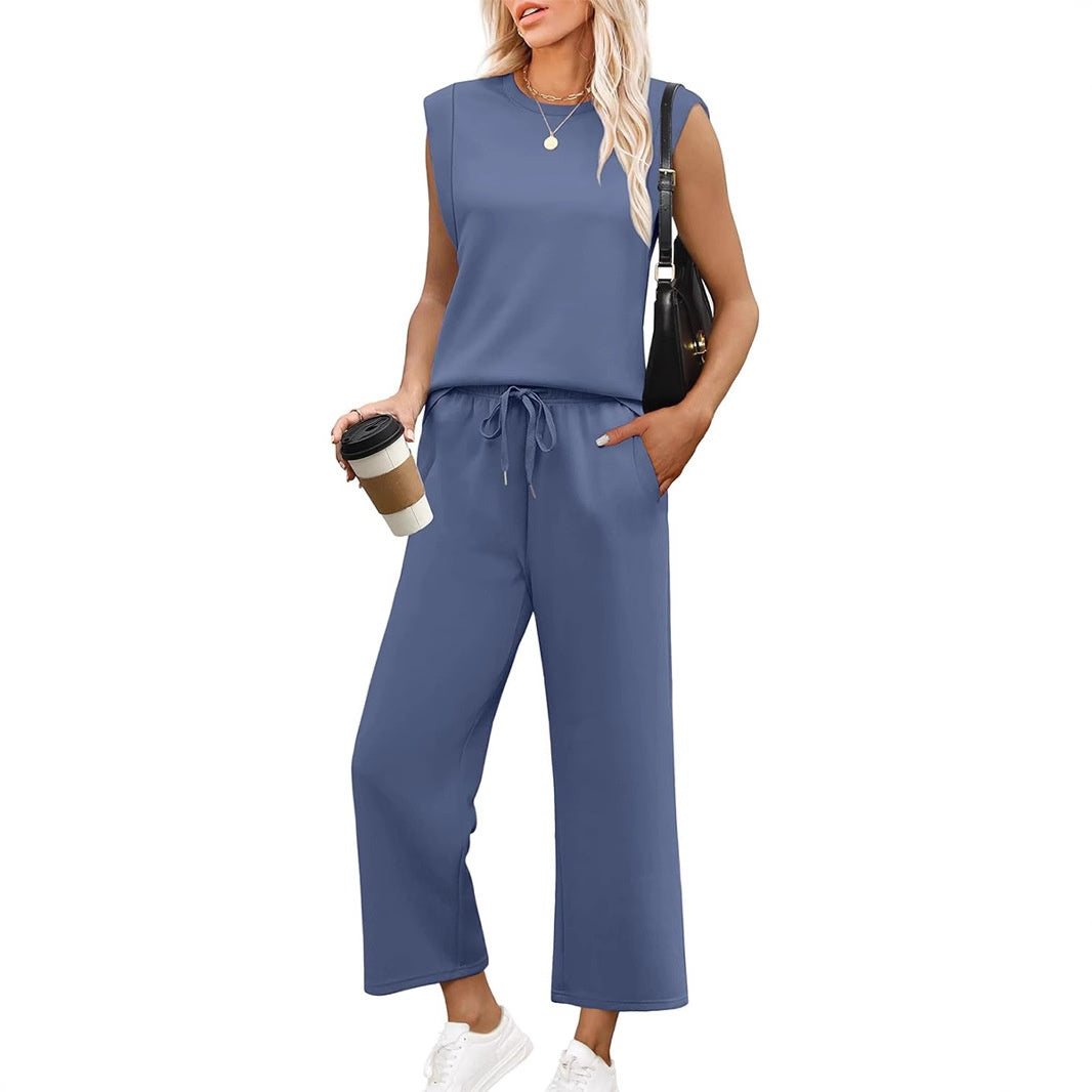 Isa™ - Haut sans Manches Décontracté pour Femme avec Pantalon à Jambes Larges
