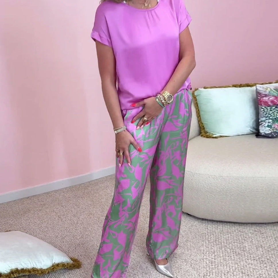 Malika™ - Ensemble 2 Pièces : Top & Pantalon Large Imprimé