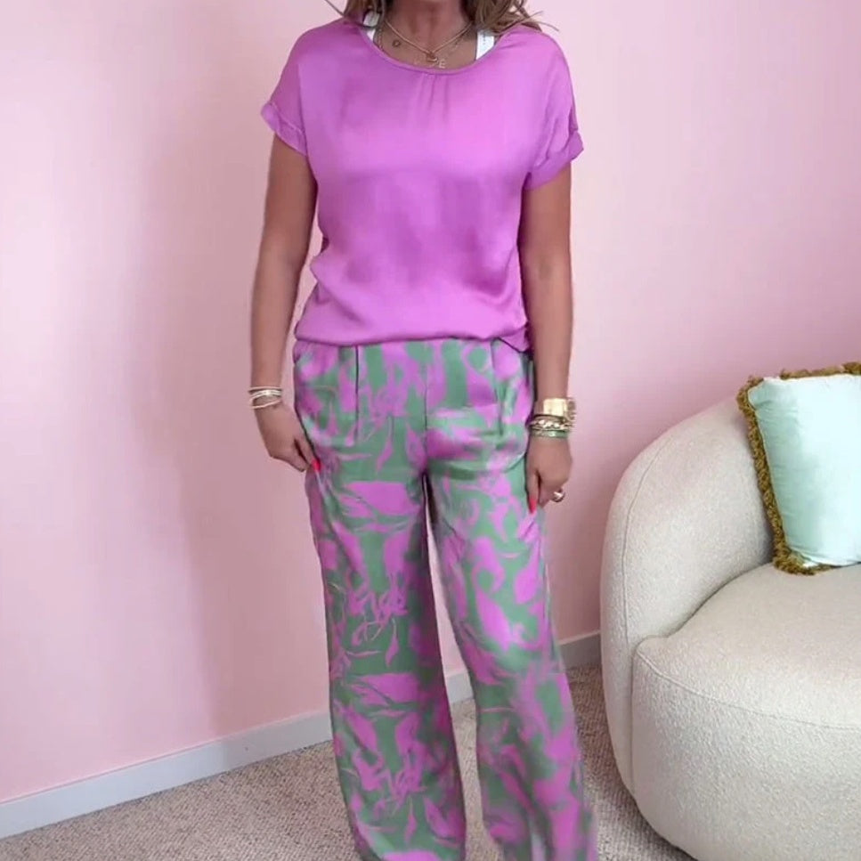 Malika™ - Ensemble 2 Pièces : Top & Pantalon Large Imprimé