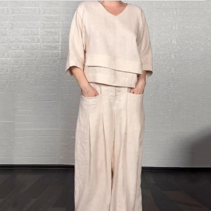 Viviette™ - Ensemble Élégant en Coton et Lin pour Femme – 2 Pièces