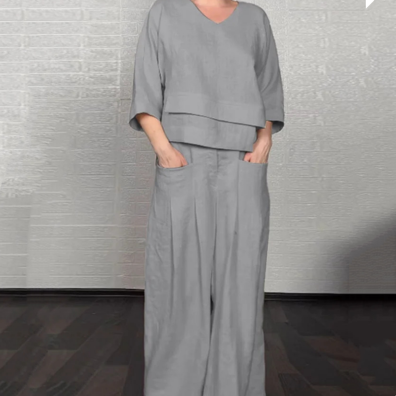 Viviette™ - Ensemble Élégant en Coton et Lin pour Femme – 2 Pièces