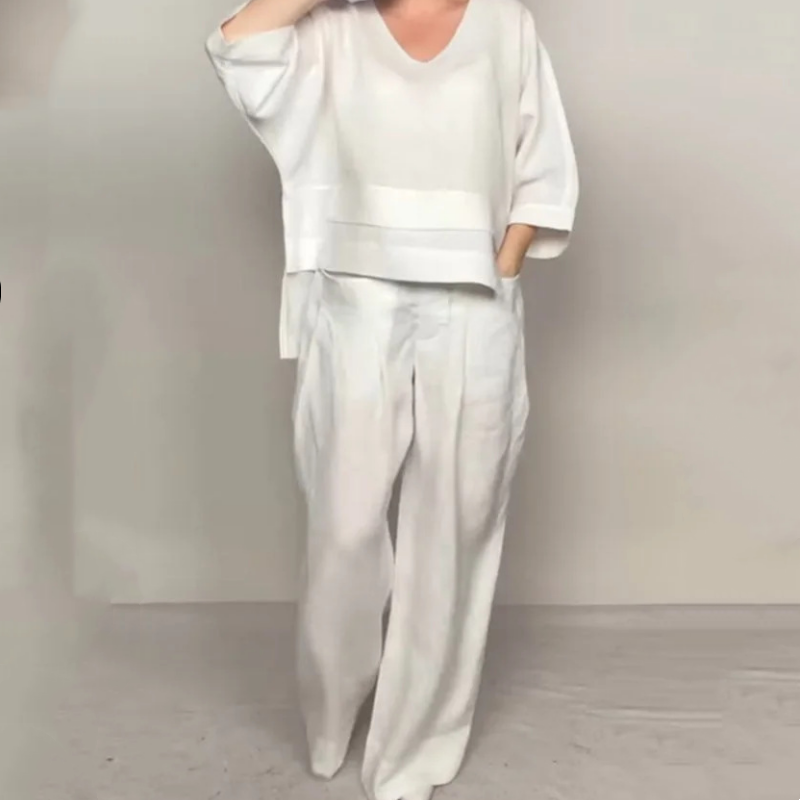 Viviette™ - Ensemble Élégant en Coton et Lin pour Femme – 2 Pièces