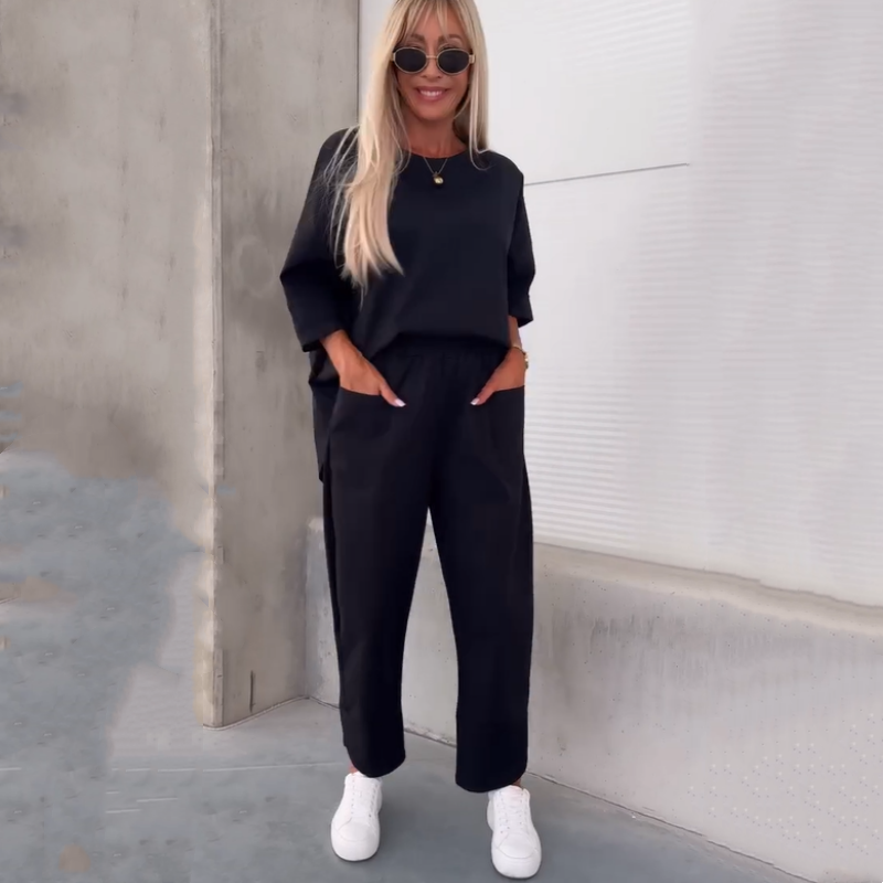 Ilina™ - Ensemble Deux Pièces Haut à Manches Courtes et Pantalon